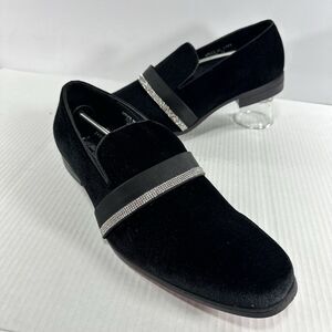 After Midnight Men's Black Velvet Loafers - Rhinestone Band Formal Shoes Size 14